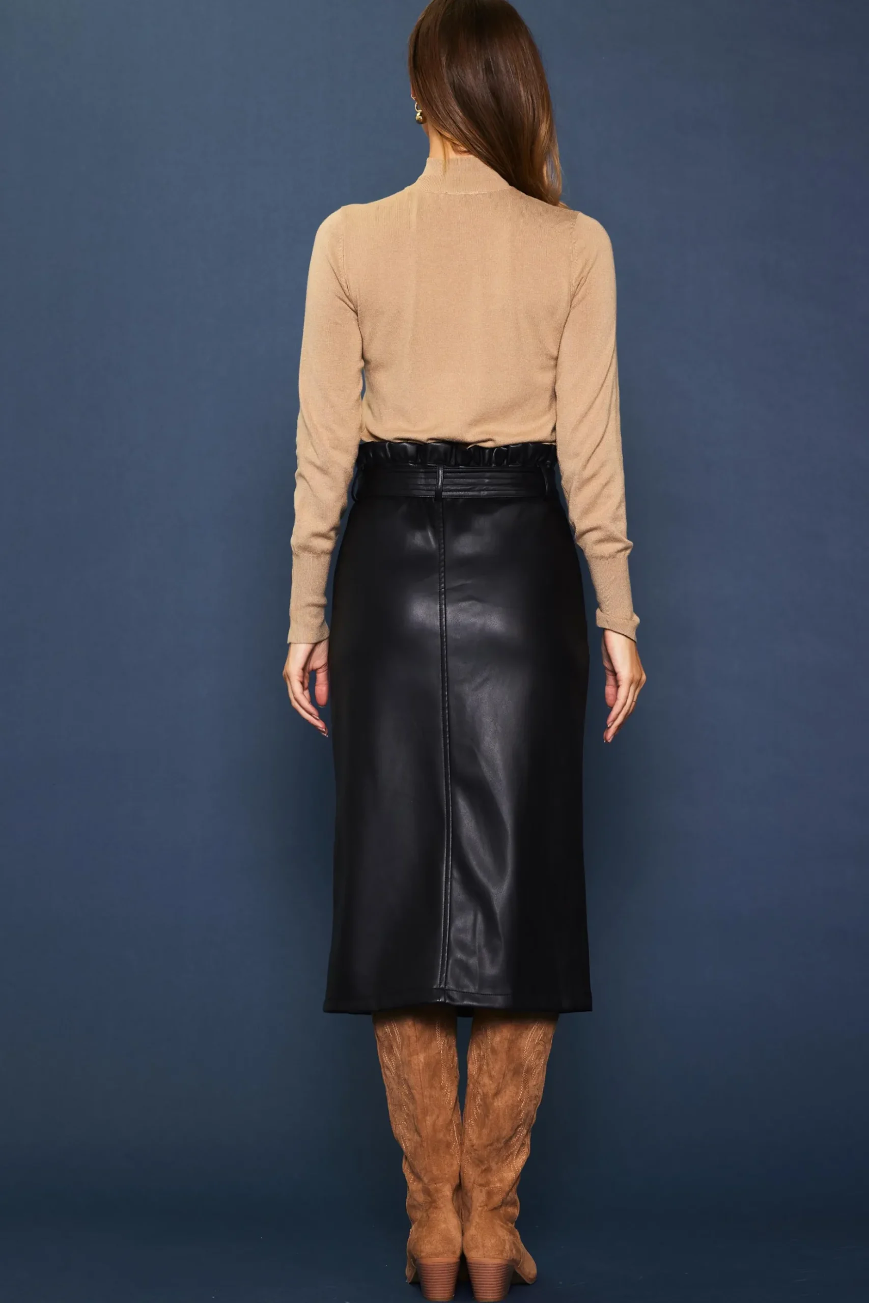 Vegan Leather Front Tie Midi Skirt*SKIES ARE BLUE Discount