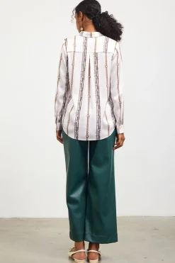 Vertical Stripe Satin Button Down*SKIES ARE BLUE Best