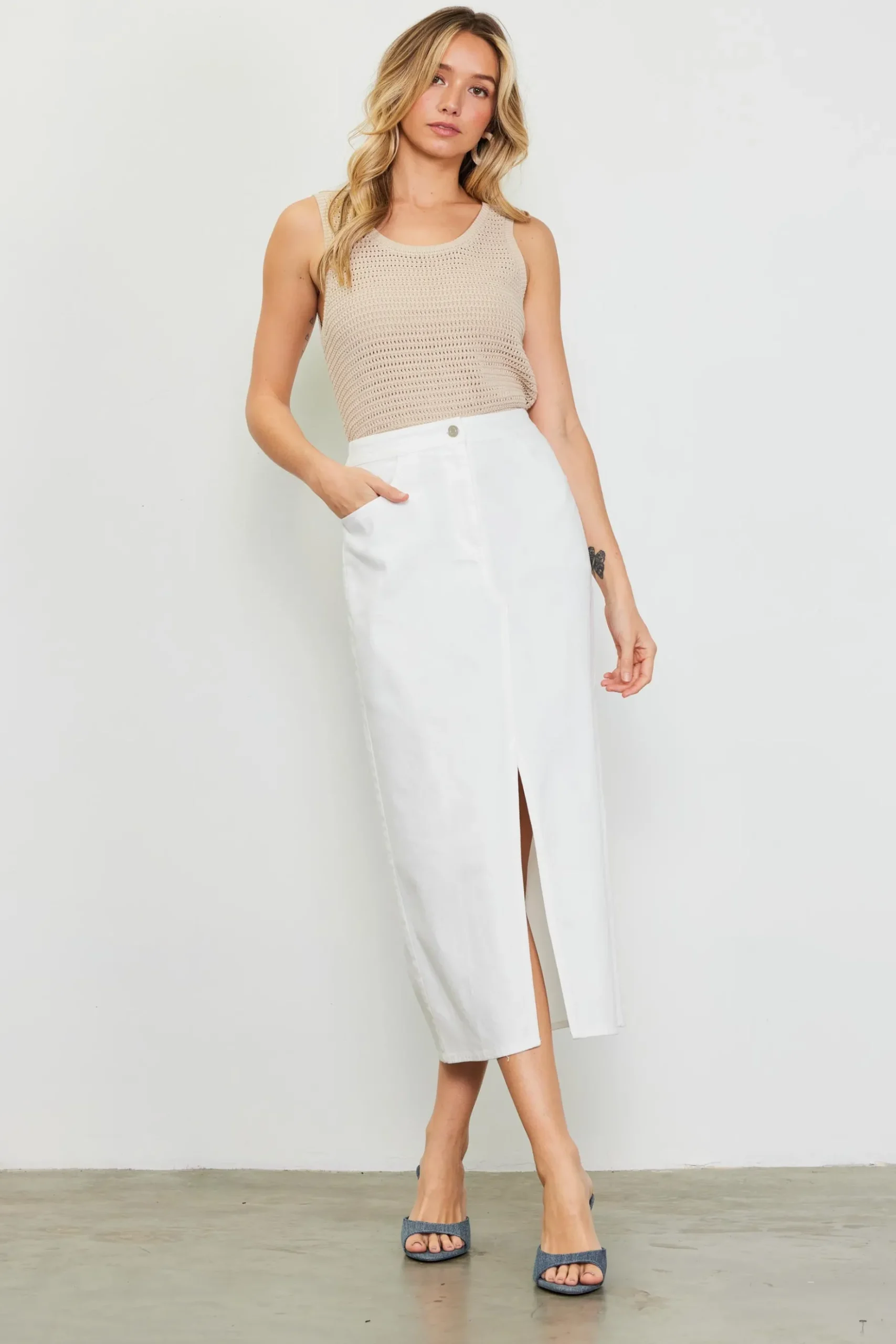 Washed Cotton Twill Midi Skirt*SKIES ARE BLUE Sale