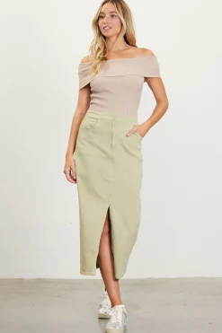 Washed Cotton Twill Midi Skirt*SKIES ARE BLUE