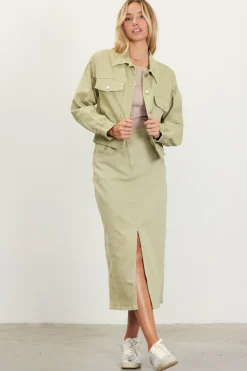Washed Cotton Twill Midi Skirt*SKIES ARE BLUE