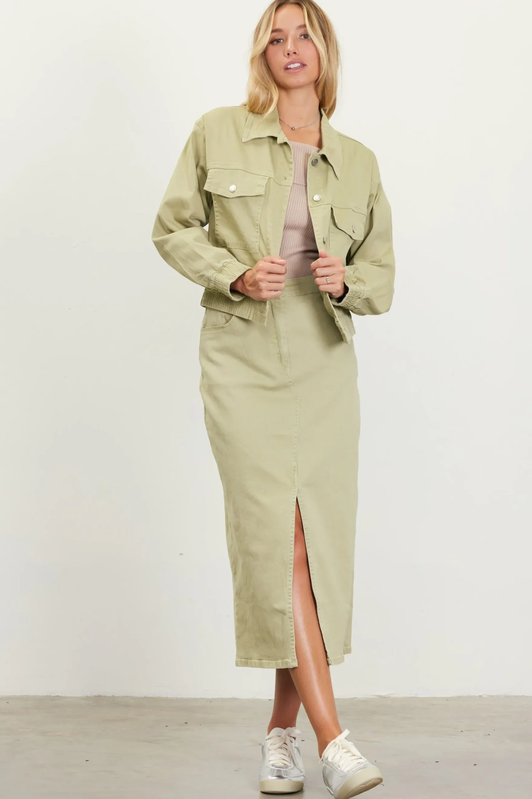 Washed Cotton Twill Midi Skirt*SKIES ARE BLUE