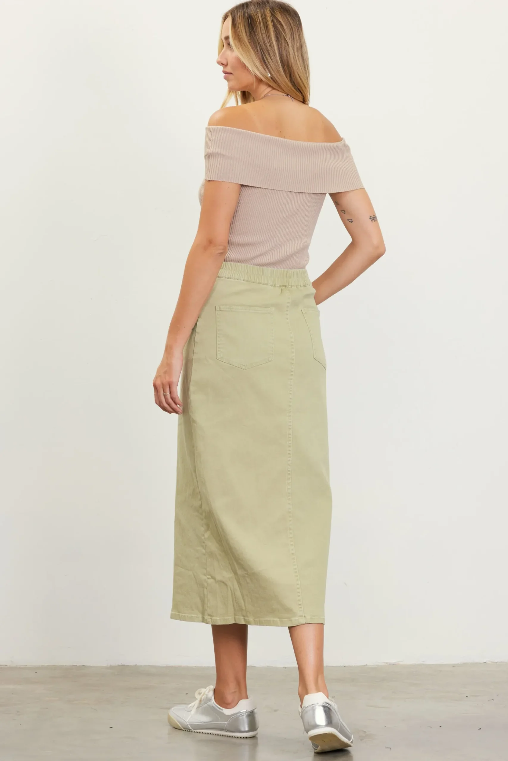 Washed Cotton Twill Midi Skirt*SKIES ARE BLUE