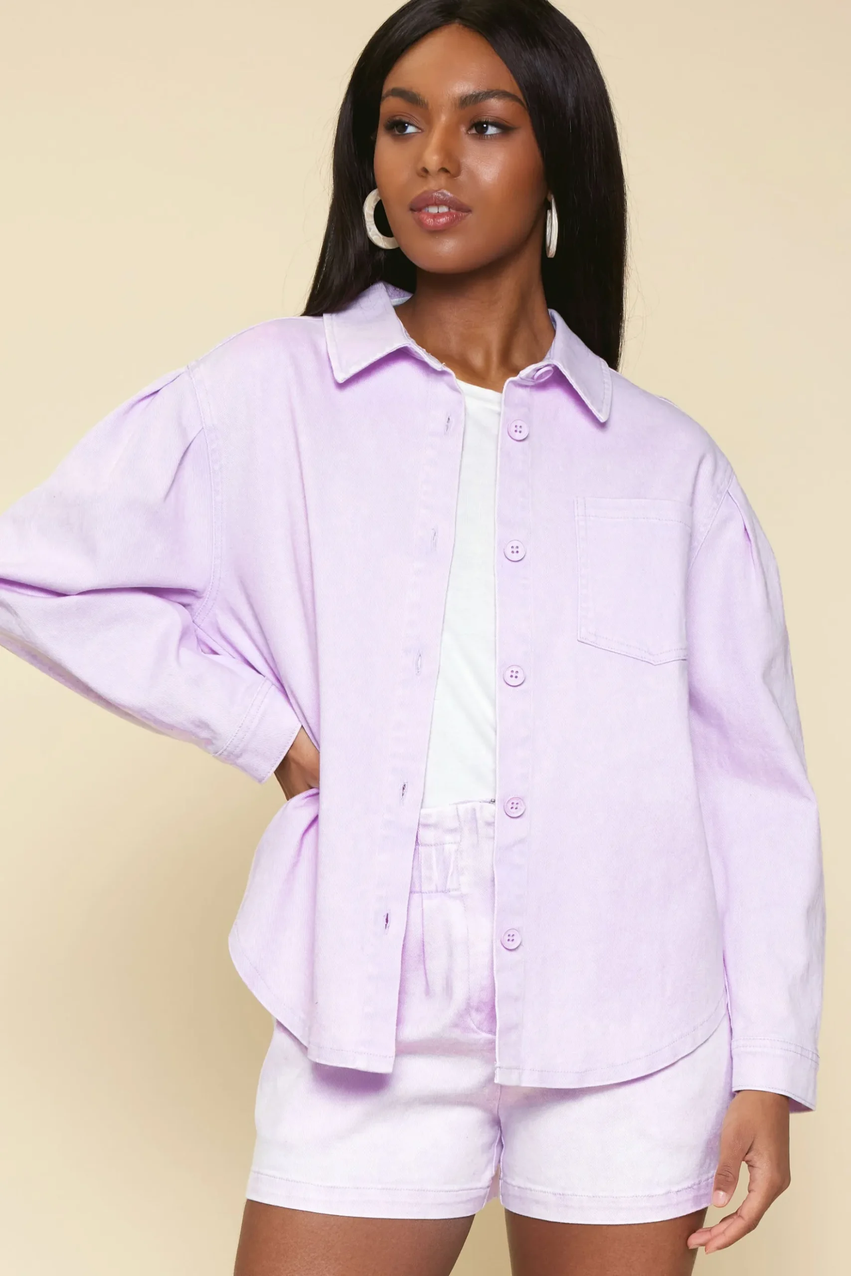Washed Cotton Twill Shacket*SKIES ARE BLUE Outlet