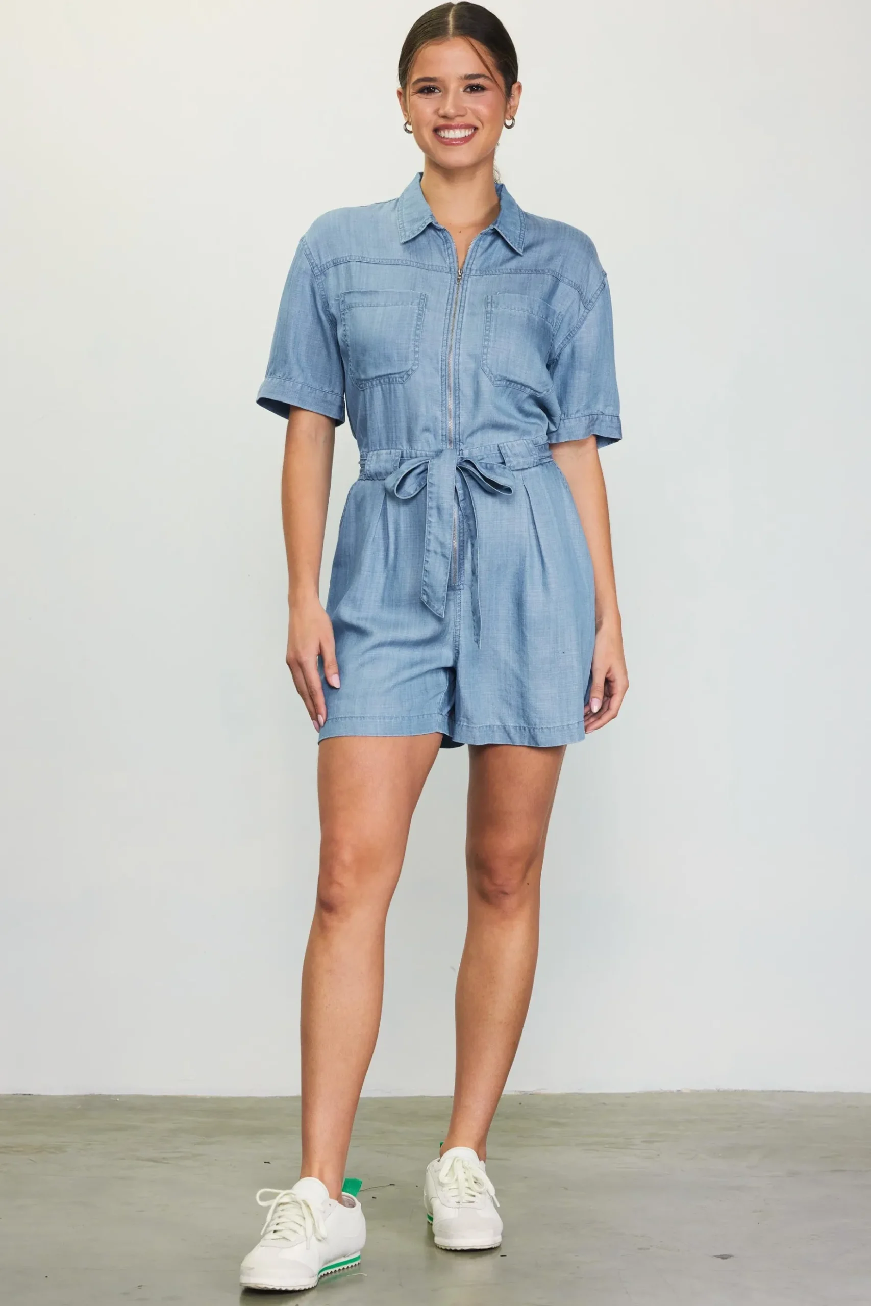 Washed Tencel Shortsleeve Romper*SKIES ARE BLUE