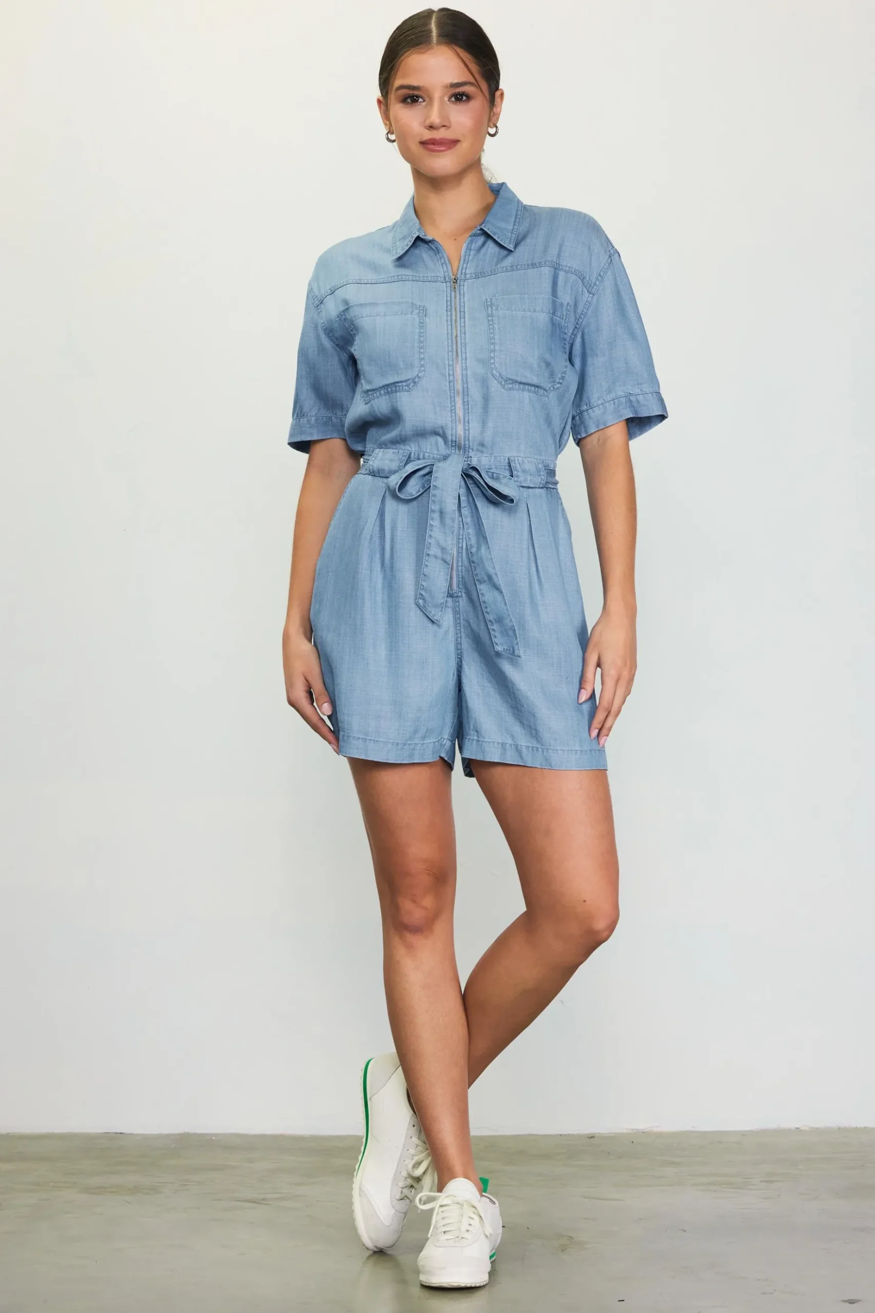 Washed Tencel Shortsleeve Romper*SKIES ARE BLUE