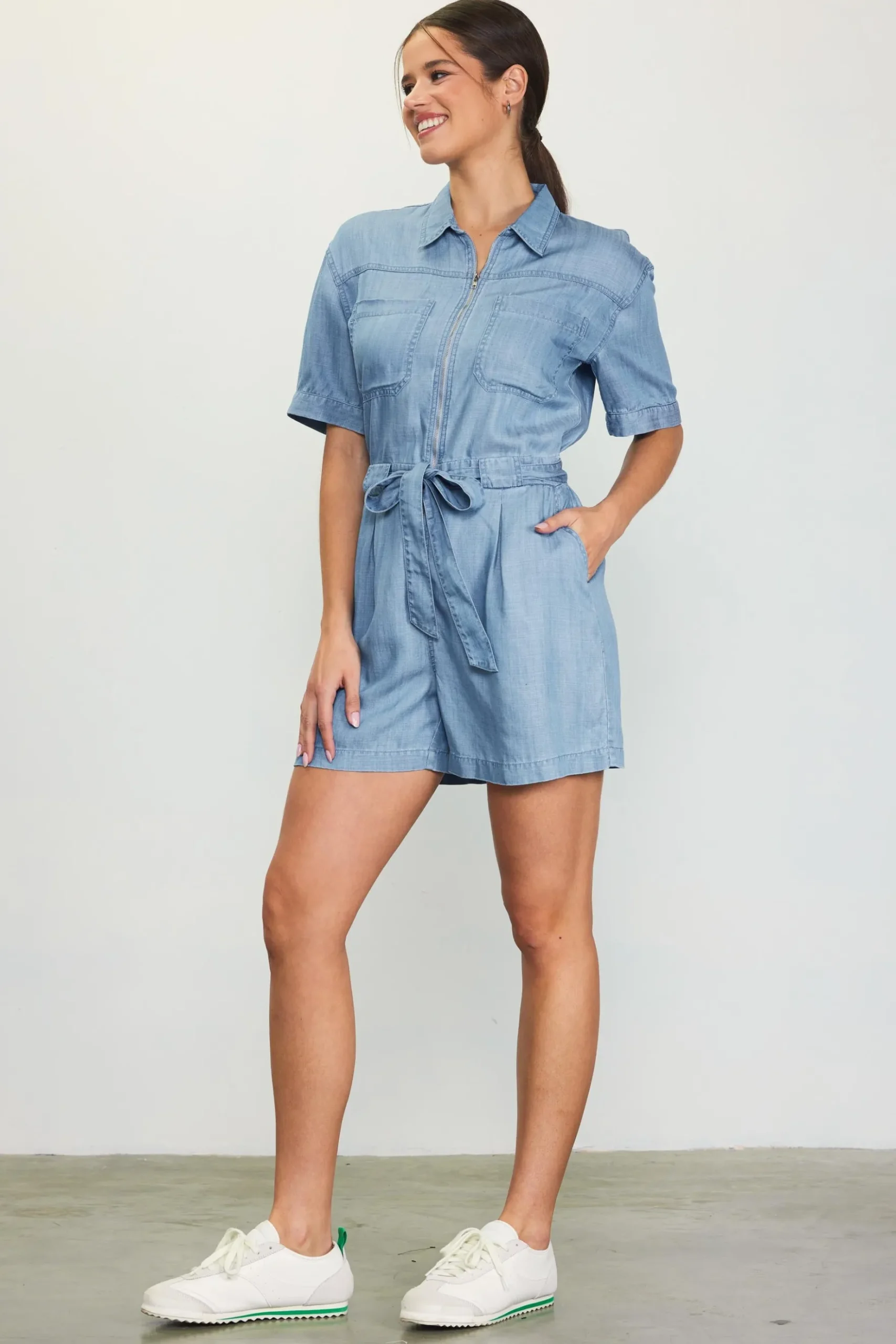 Washed Tencel Shortsleeve Romper*SKIES ARE BLUE