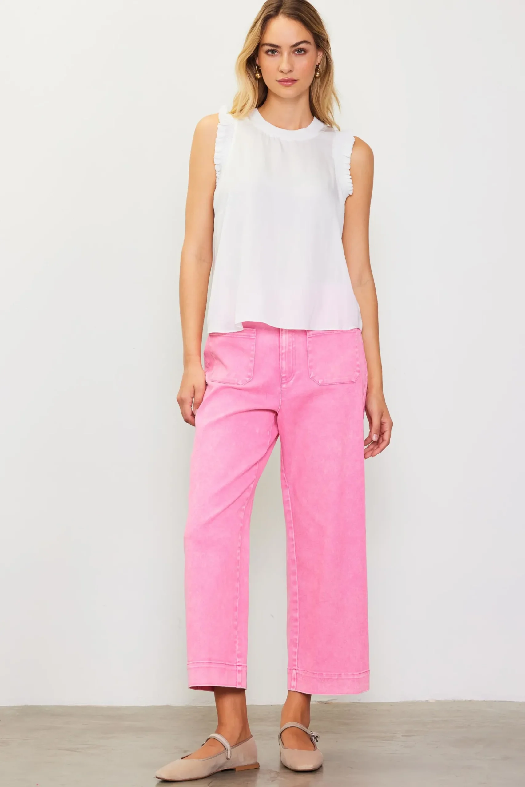 Washed Twill Wide Leg Pants*SKIES ARE BLUE Outlet