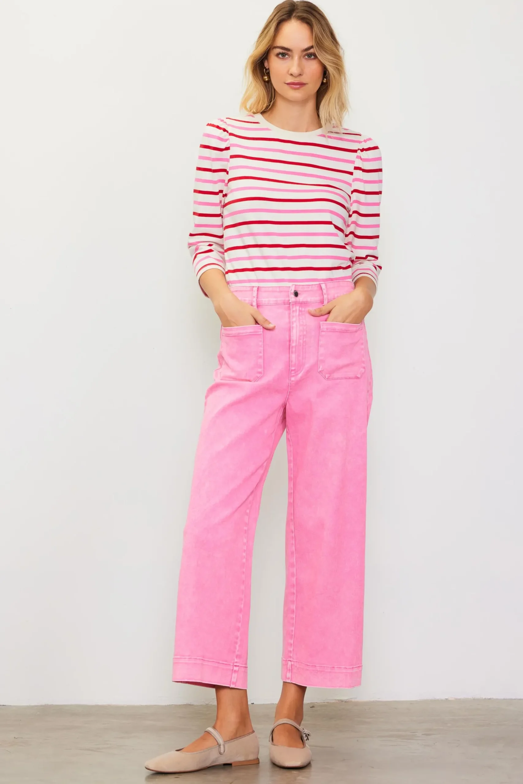 Washed Twill Wide Leg Pants*SKIES ARE BLUE Outlet